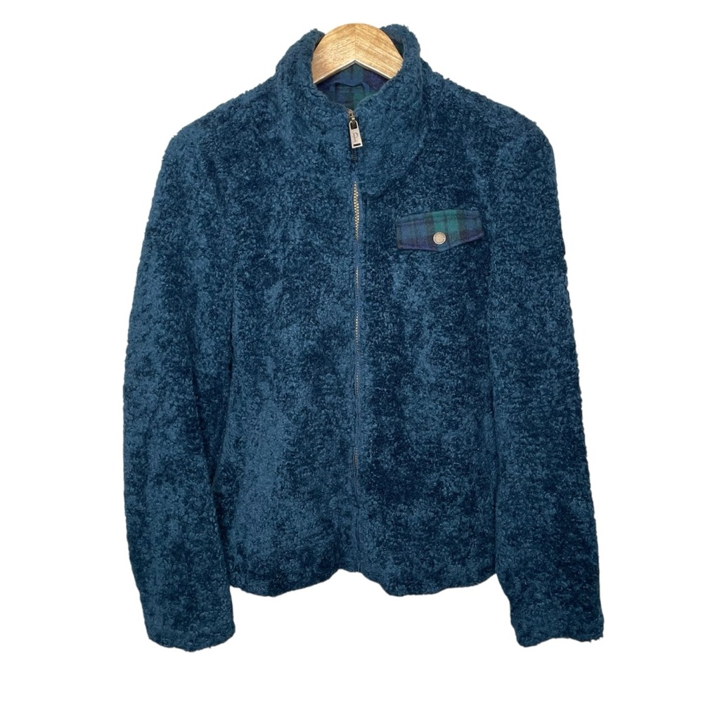 Pendleton Fuzzy Sherpa Wool Blend Full Zip Jacket Blue Graphite Plaid - Picture 3 of 12